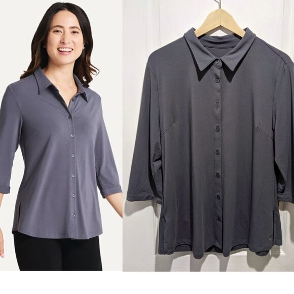 Betabrand | Annie Button up shirt in Storm Grey - Picture 1 of 10
